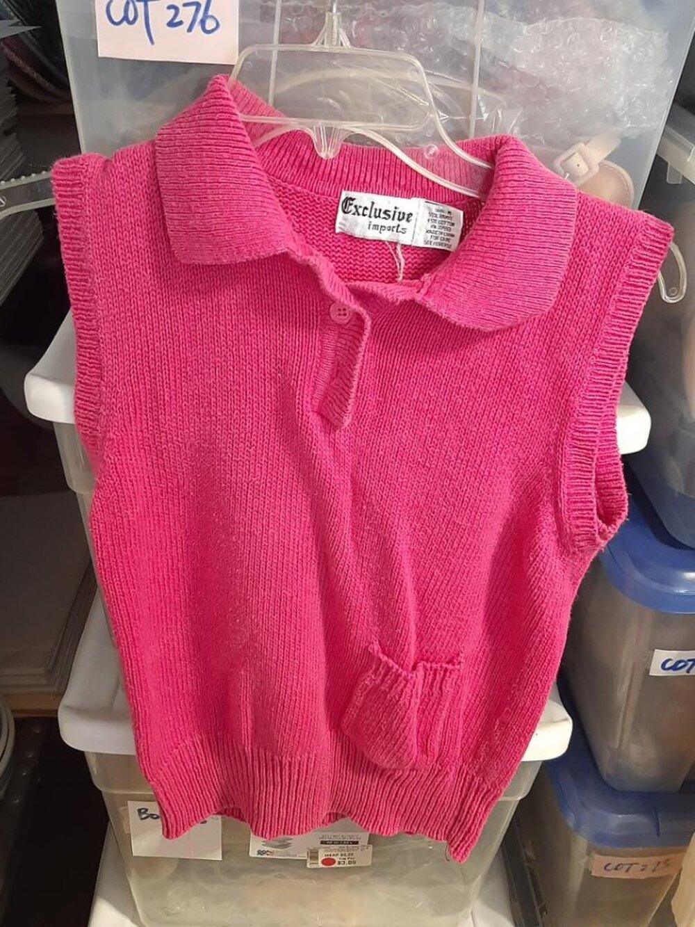 Vintage Exclusive Imports Sleeveless Knit Polo Small Pocket Front Pink Size M